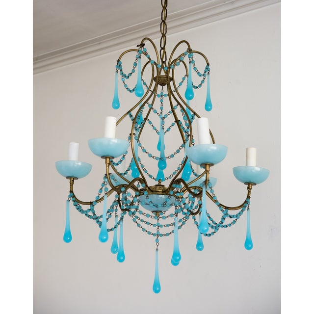 Vintage Italian Blue Beaded Opaline Chandelier | Chairish