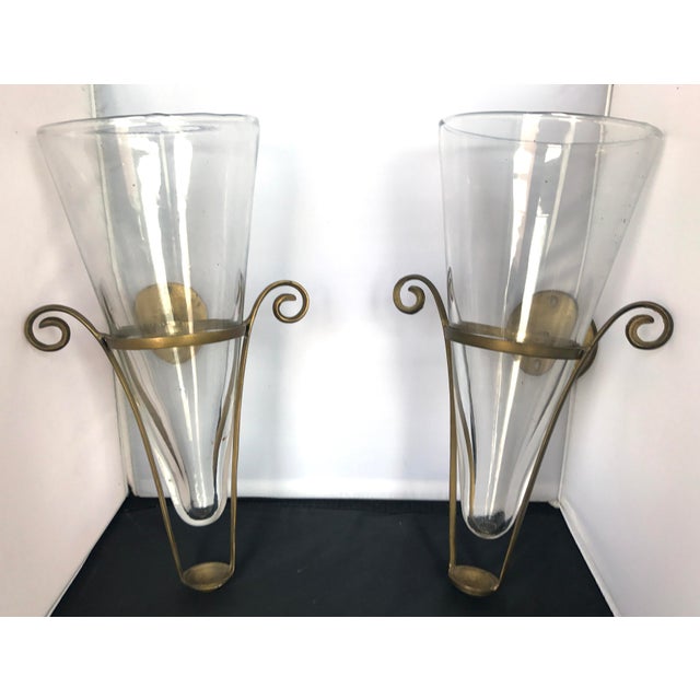 Blown Glass & Brass Vintage French Wall Vase Sconces A Pair Chairish