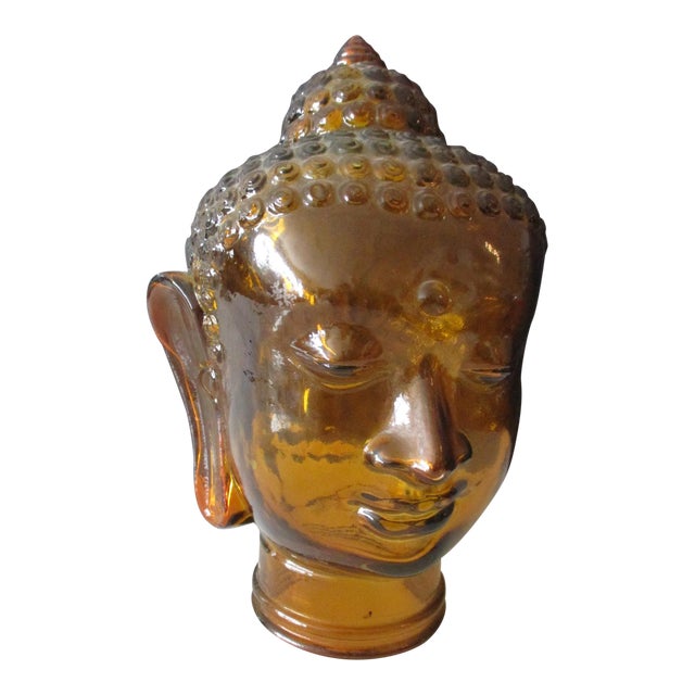 Heavy Gold Glass Buddha Head | Chairish