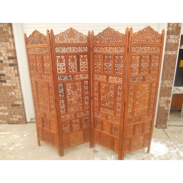 Solid Teak Pierce Carved Room Divider Chairish
