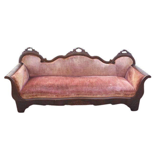 Antique Mahogany Empire Rose Velvet Sofa / Couch Chairish