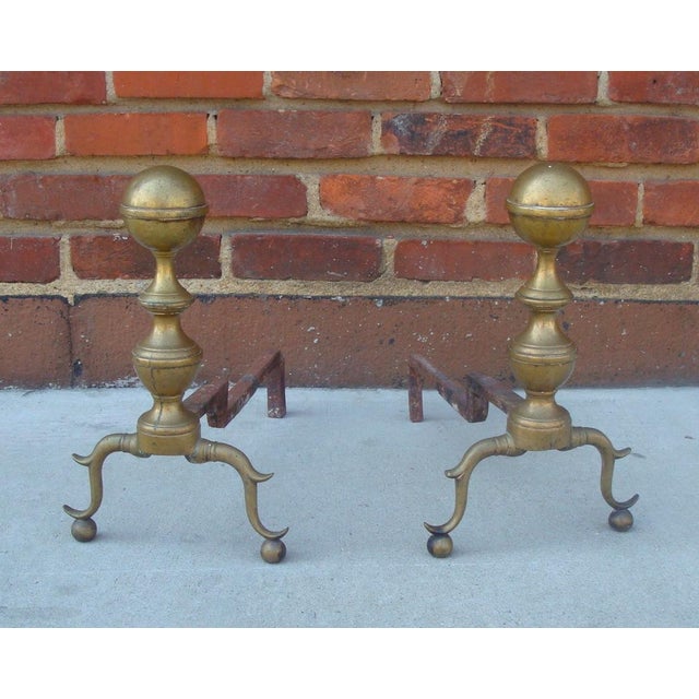 Antique Colonial Brass Ball Fireplace Andirons Pair Chairish
