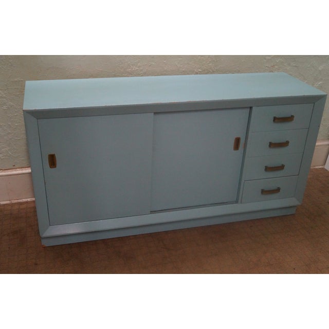 Mid-Century Modern Painted Sliding Door Sideboard | Chairish