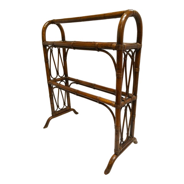 Vintage Rattan Wood Blanket/Towel Rack Chairish