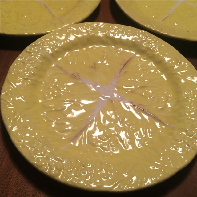 Yellow Majolica Cabbage Leaf Salad Plates 7 Chairish