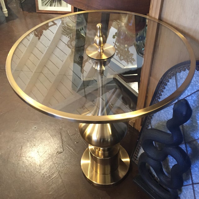 Hollywood Regency Brass & Glass End Table | Chairish