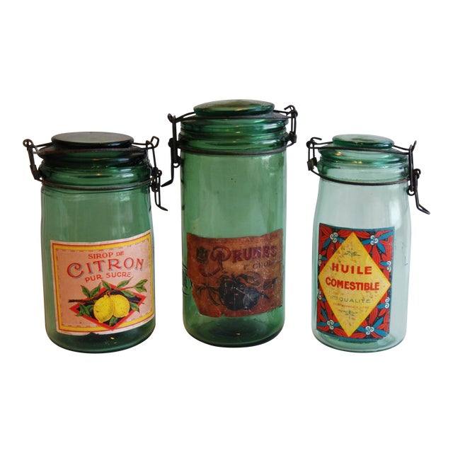 1930s French Canning Preserve Jars w/ Labels & Lids Set of 3 Chairish