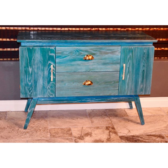 Turquoise MidCentury Cerused Credenza Chairish