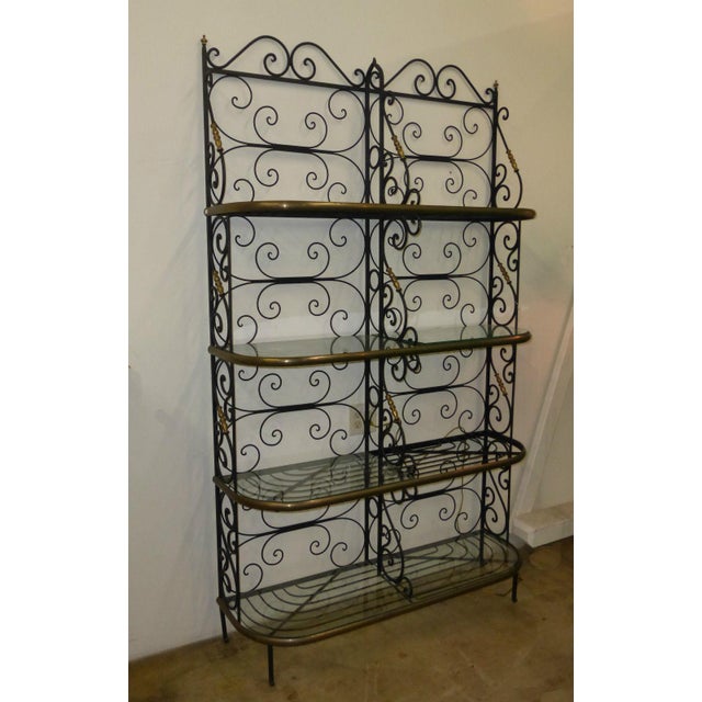 Vintage Baker's Rack Solid Wrought Iron W Solid Brass Hardware Bookcase