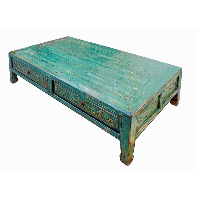 Chinese Coffee Table in Distressed Blue Lacquer Chairish