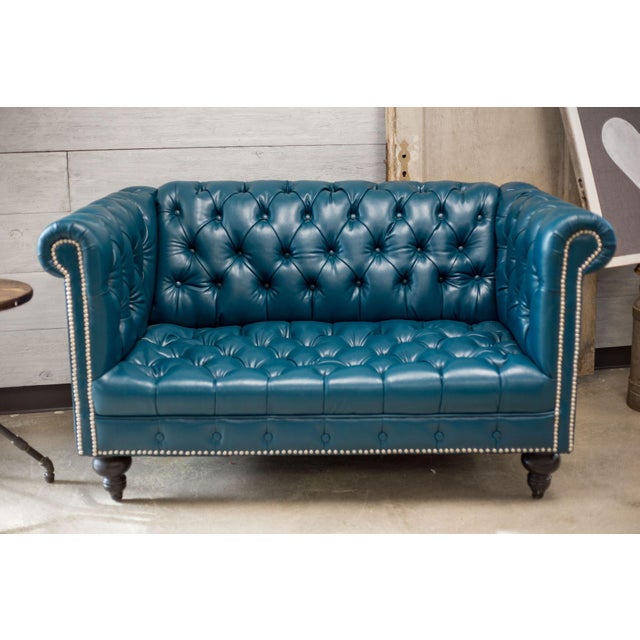 Teal Faux Leather Chesterfield Love Seat Chairish