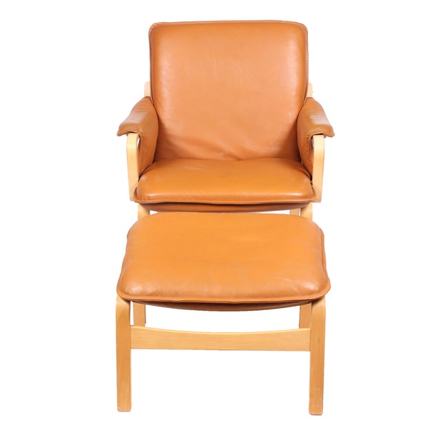 Danish Leather Armchair & Footstool Set Chairish
