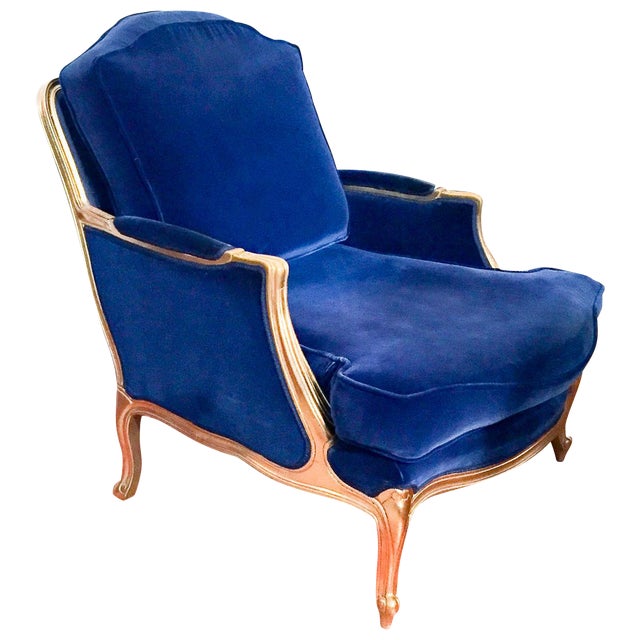 Vintage French Blue Velvet Bergere Chair Chairish