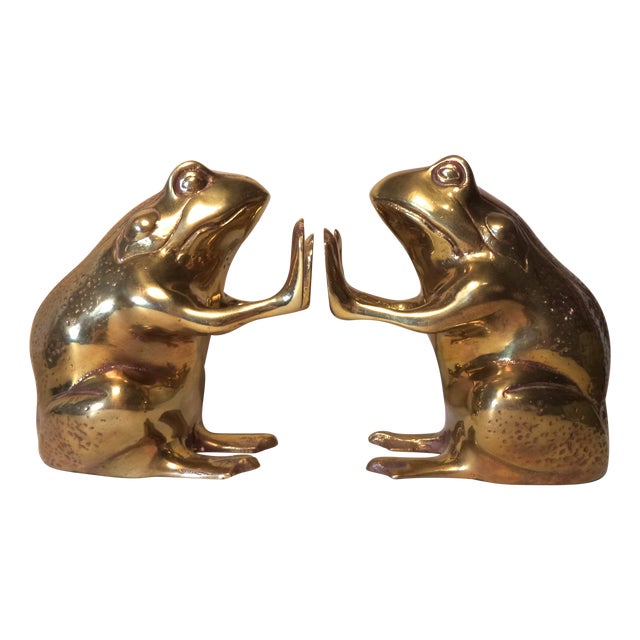 Image of Brass Frog Bookends - A Pair