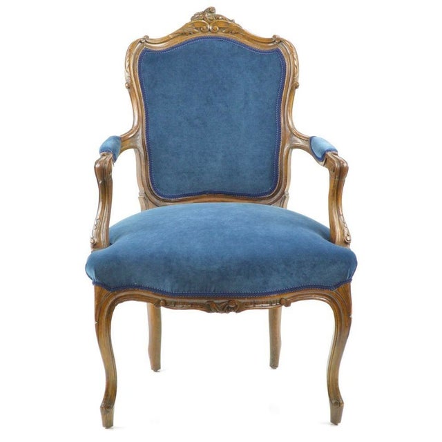 French Chair in New Blue Velvet Upholstery Chairish