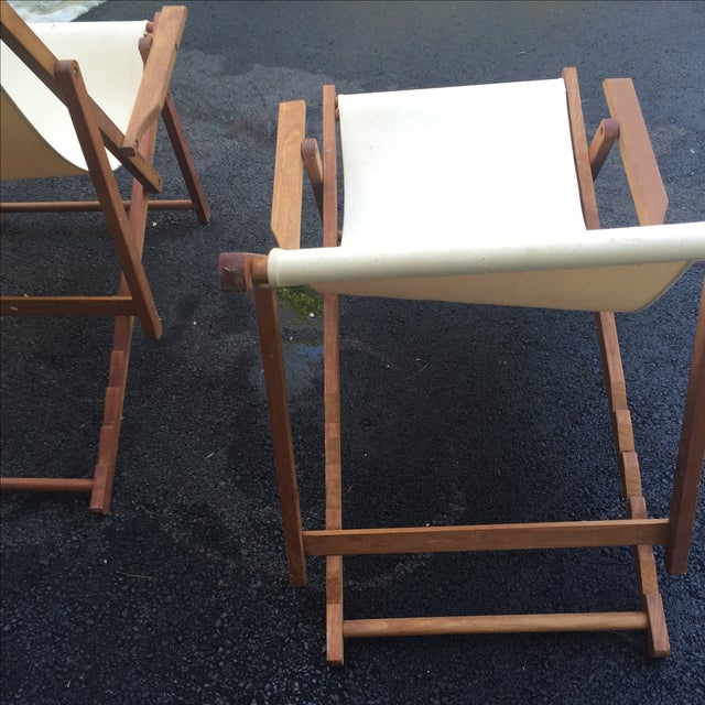 Wood Slingback Canvas Chairs A Pair Chairish