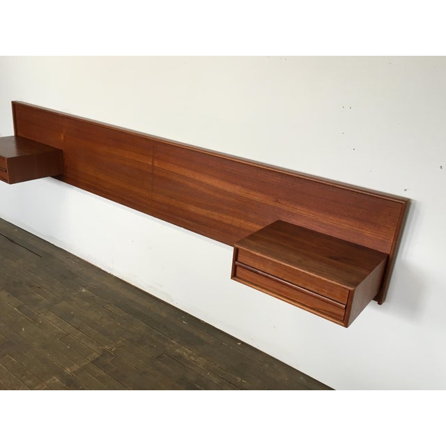 Danish Modern Teak Floating Headboard + Nightstands (Size Queen or Full ...