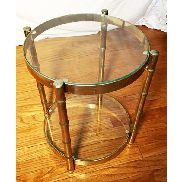 Two Tier Brass and Glass Round Faux Bamboo Accent Table ...