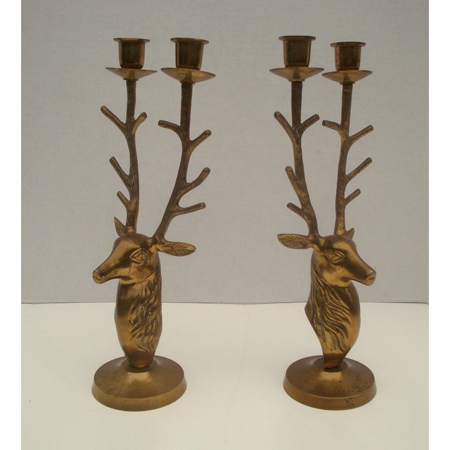 Vintage Brass Stag Deer Antler Candlesticks a Pair Chairish