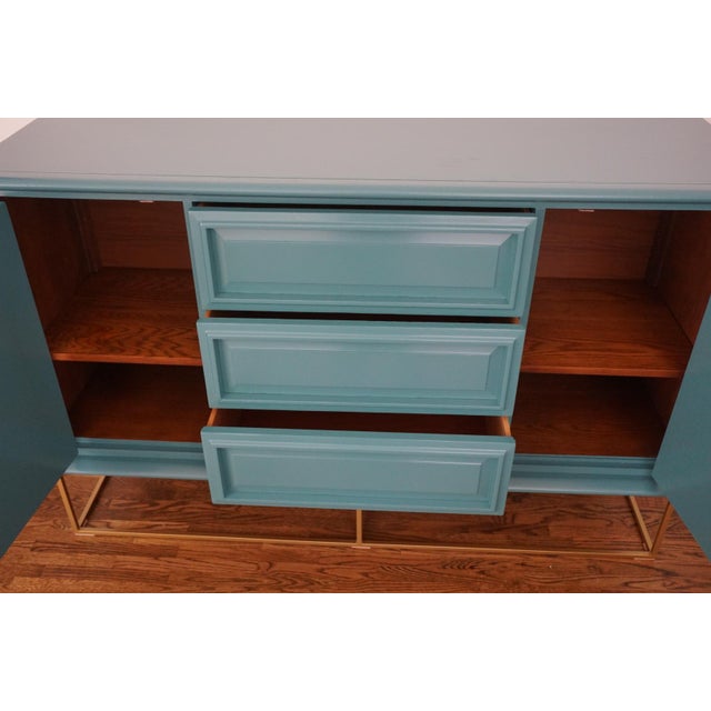 MidCentury Blue Lacquer & Brass Credenza Chairish