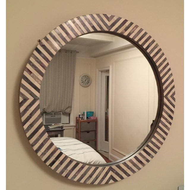 West Elm Round Herringbone Parsons Wall Mirror Chairish