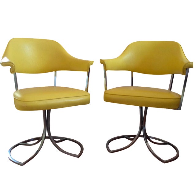 Chrome & Yellow Leatherette Swivel Chairs Chairish