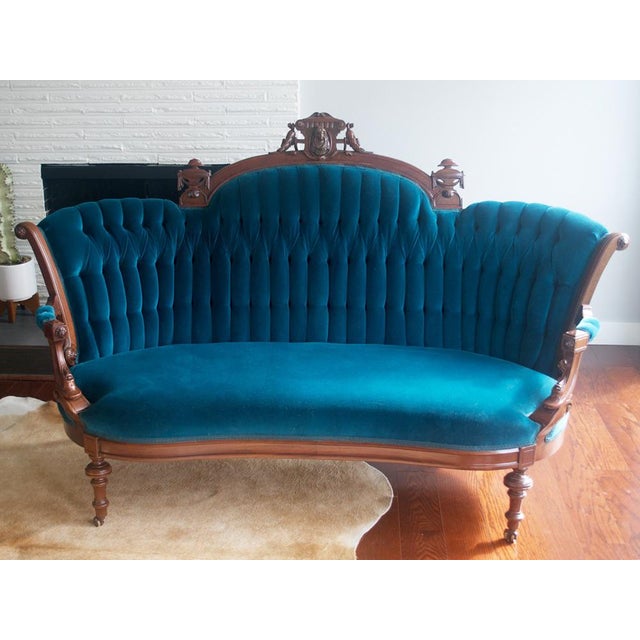 Antique Upholstered Velvet Sofa | Chairish