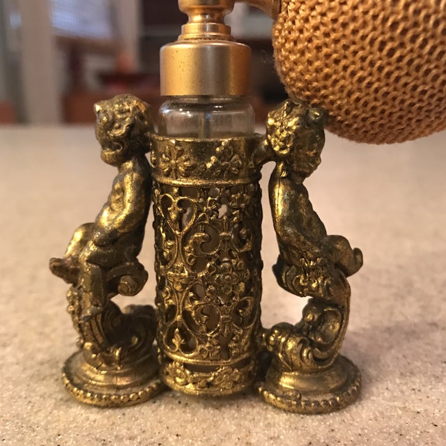 Brass Cherub Perfume Bottle Holder & Glass Perfume Bottle Chairish