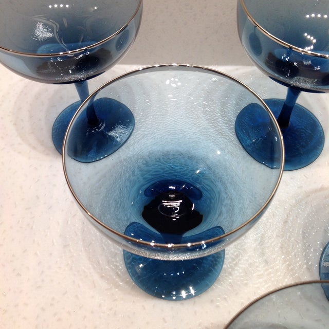 Vintage Blue Crystal Coupe Champagne Glasses Set of 6 Chairish