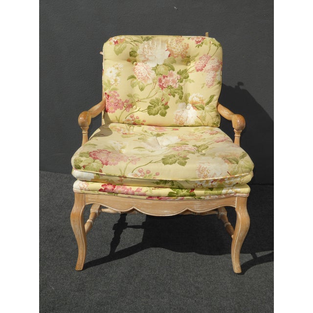 French Country Yellow Floral Accent Chair & Ottoman Chairish