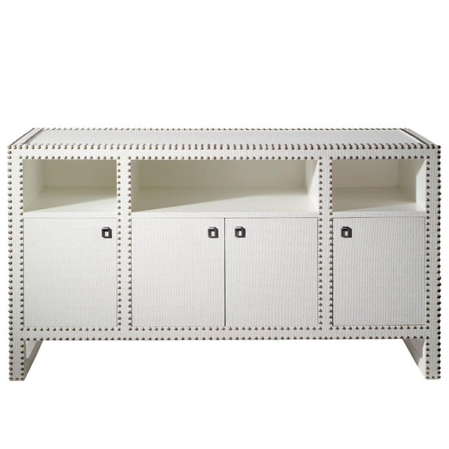 Designer Lacquered Grasscloth Media Console Chairish
