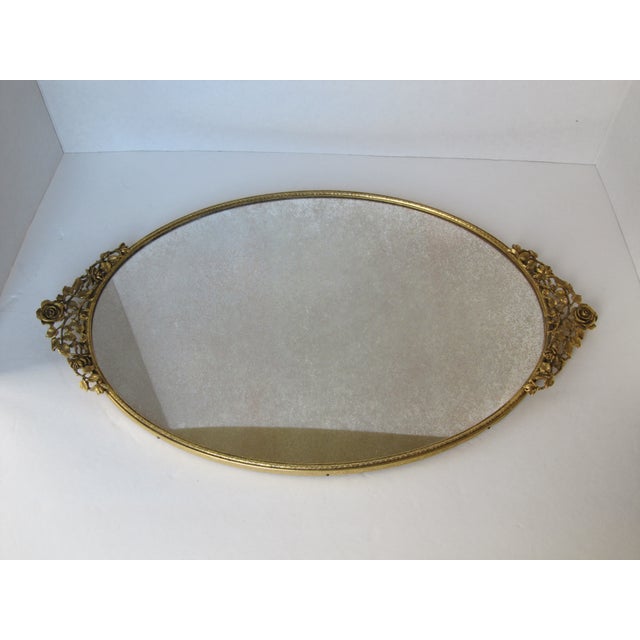 MidCentury Gold Rose Motif Mirrored Vanity Tray Chairish