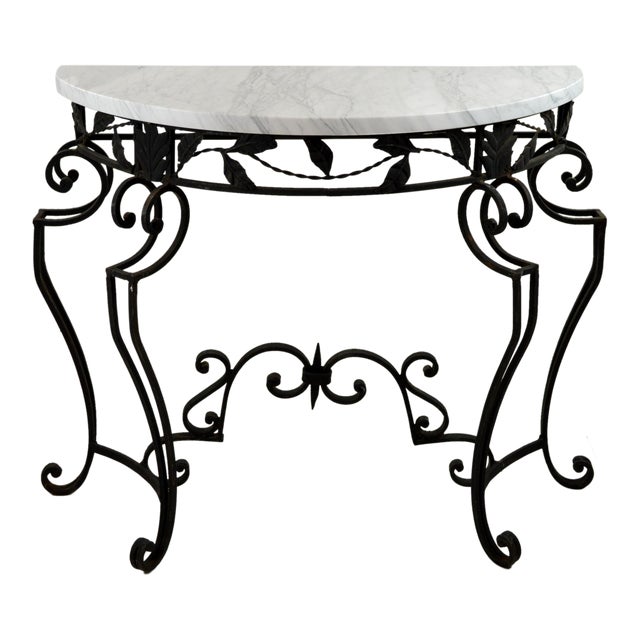 Black & Marble Demilune Console Table | Chairish