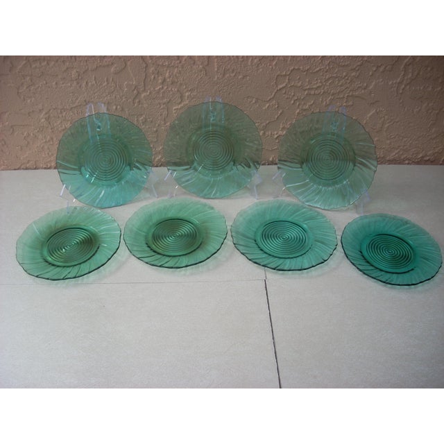Clear Green Glass Plates Set of 7 Chairish
