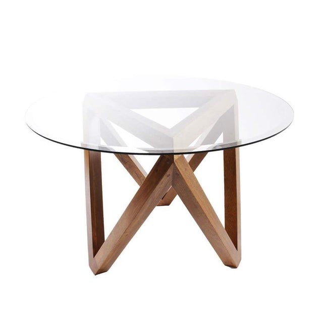 Round Glass & Solid Wood Base Dining Table | Chairish