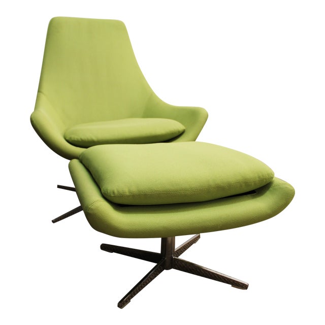 MidCentury Lime Green Swivel Lounge Chair & Ottoman Chairish