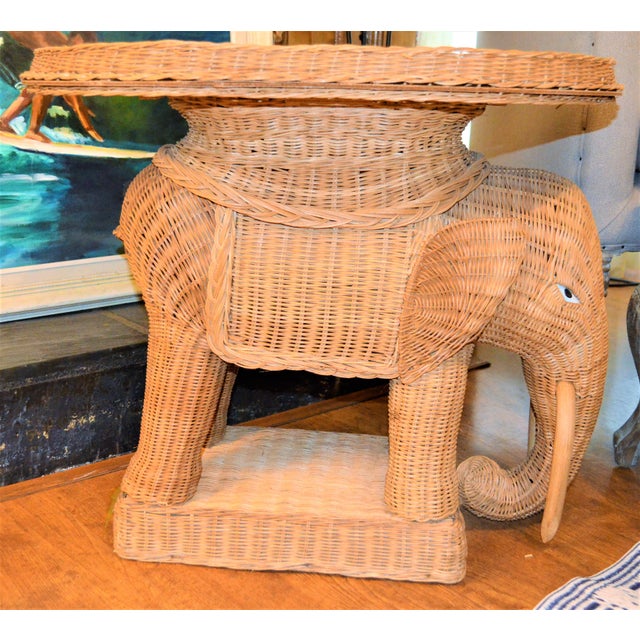 Vintage Wicker Woven Elephant Side Table Chairish