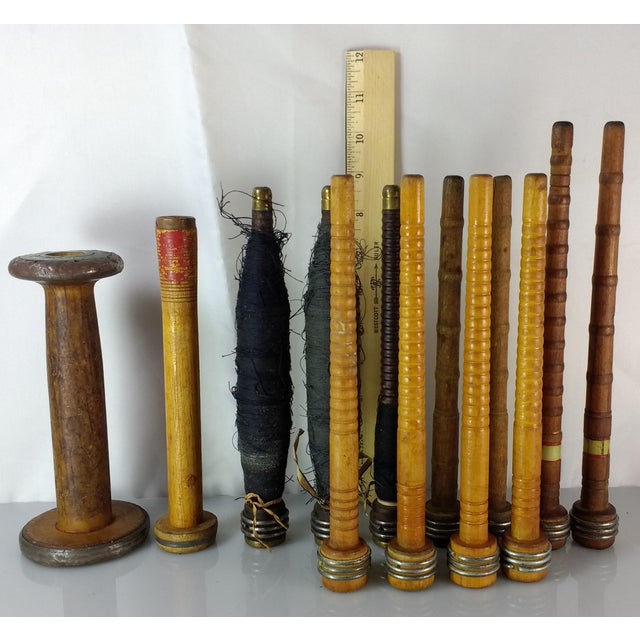 Vintage Industrial Wooden Sewing Spools & Bobbins Set of 13 Chairish