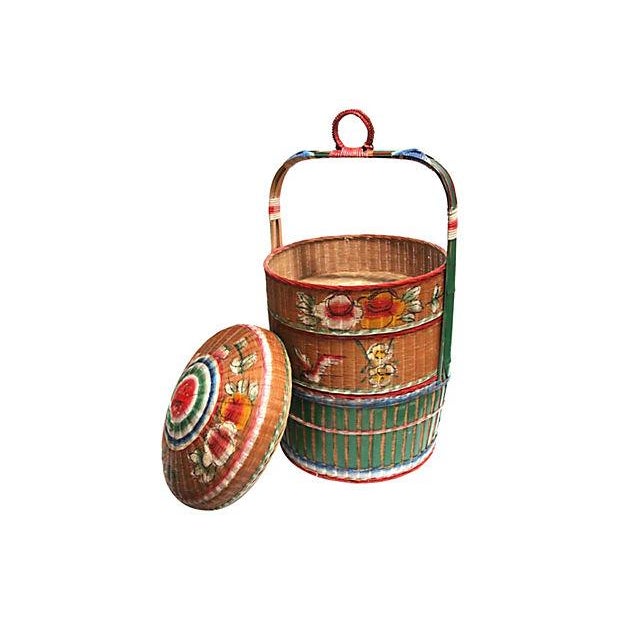 Asian Style HandPainted Stacked Rice Basket Chairish