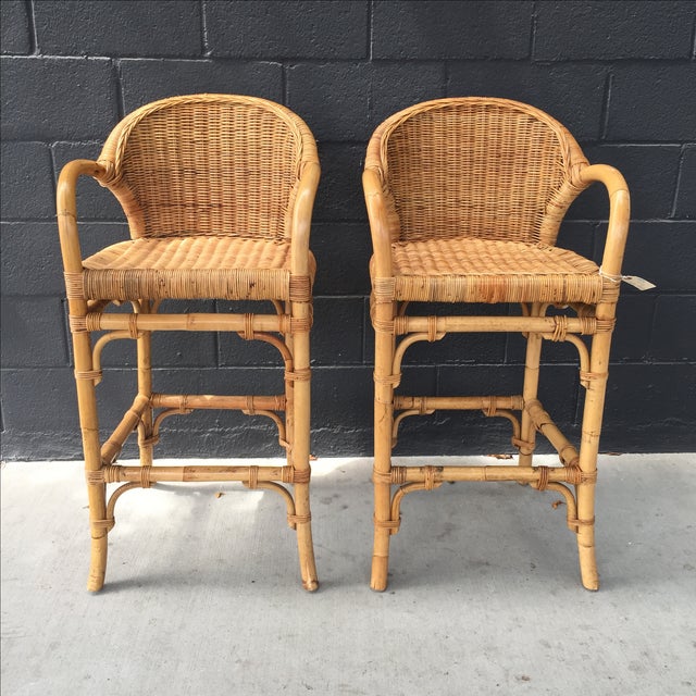 Vintage Rattan Bar Stools A Pair Chairish