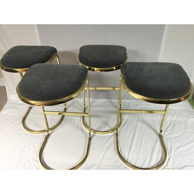 Vintage Brass & Gray Velvet Bar Stools A Pair Chairish