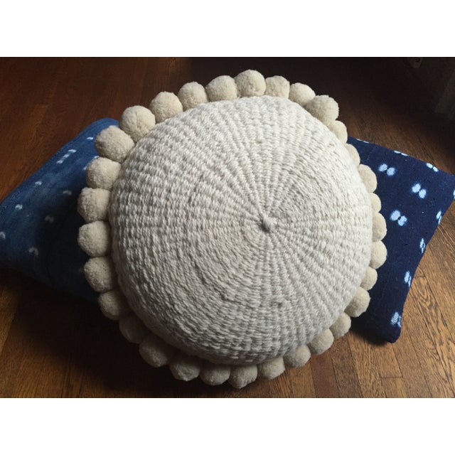 Large Bohemian Round Wool Floor Pillow With Poms Chairish