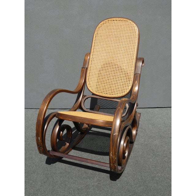 Bentwood Cane Back Rocking Chair In The Style of Michael Thonet | Chairish