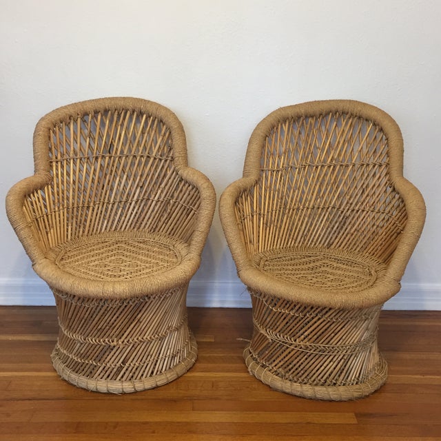 Boho Rattan 70s Inspired Chairs A Pair Chairish