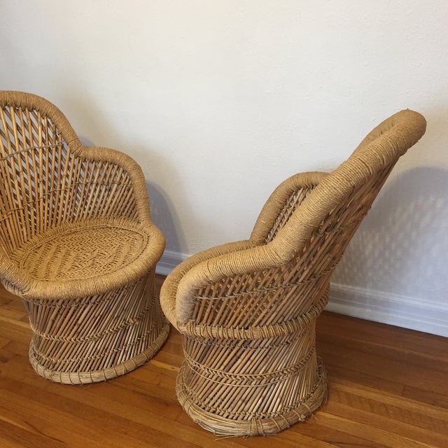 Boho Rattan 70s Inspired Chairs A Pair Chairish