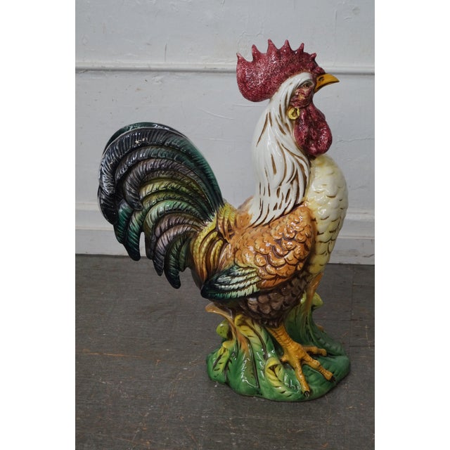 Large Italian Ceramic Pottery Rooster Chicken Statue | Chairish