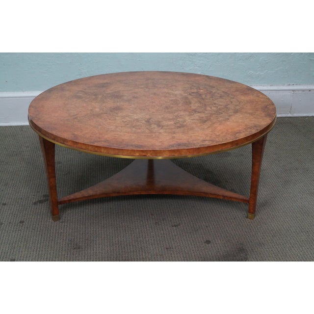 Round Burl Wood & Brass Edge Coffee Table Chairish