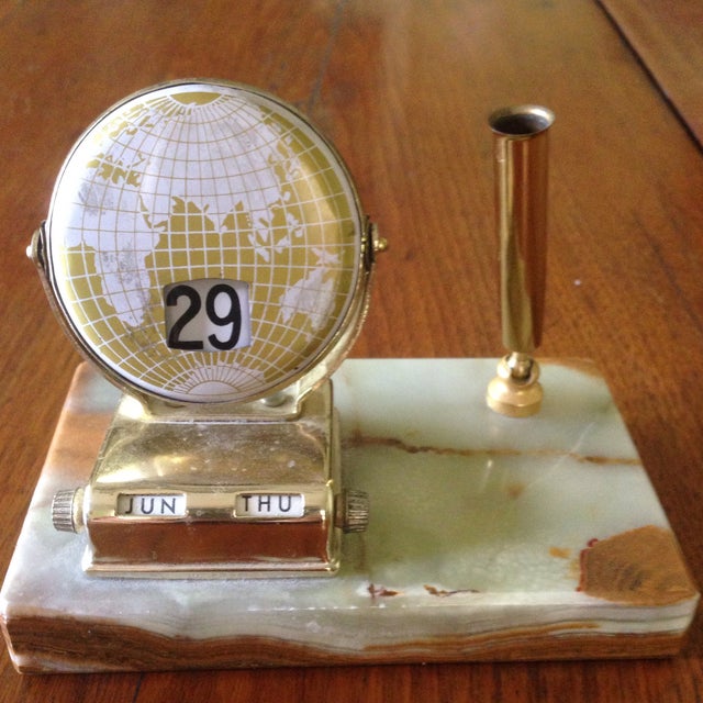 Vintage Marble/Brass Perpetual Desk Calendar Chairish