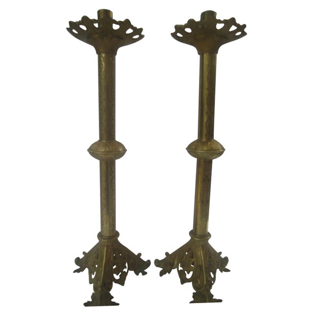 Large 19th Century Brass Altar Candlesticks Chairish