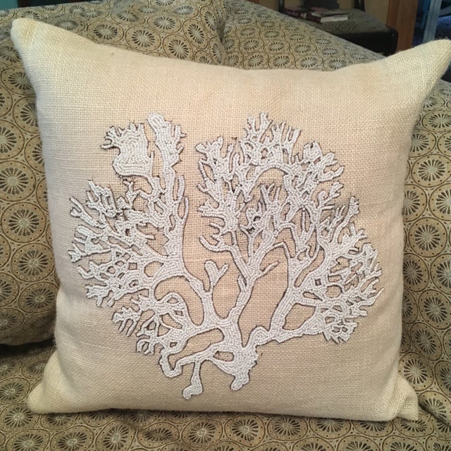 Decorative Beaded Coral Accent Pillow Chairish